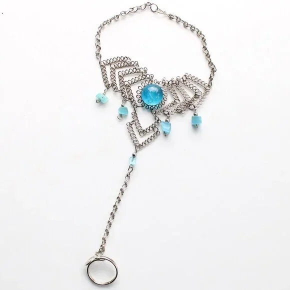 Vintage Silver-tone Bracelet with Turquoise Blue Cabochon - Picture 2 of 4